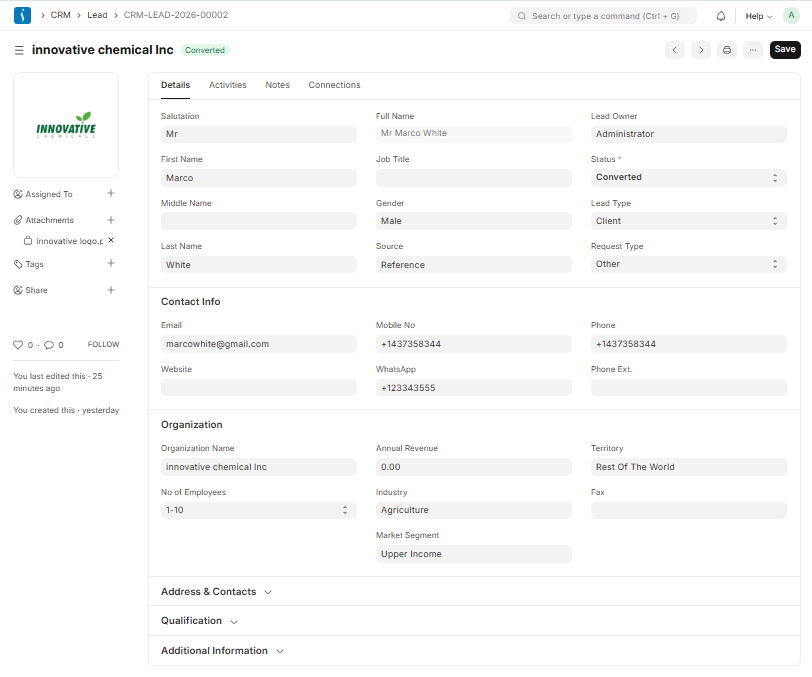 Lead management process in UniERP CRM system