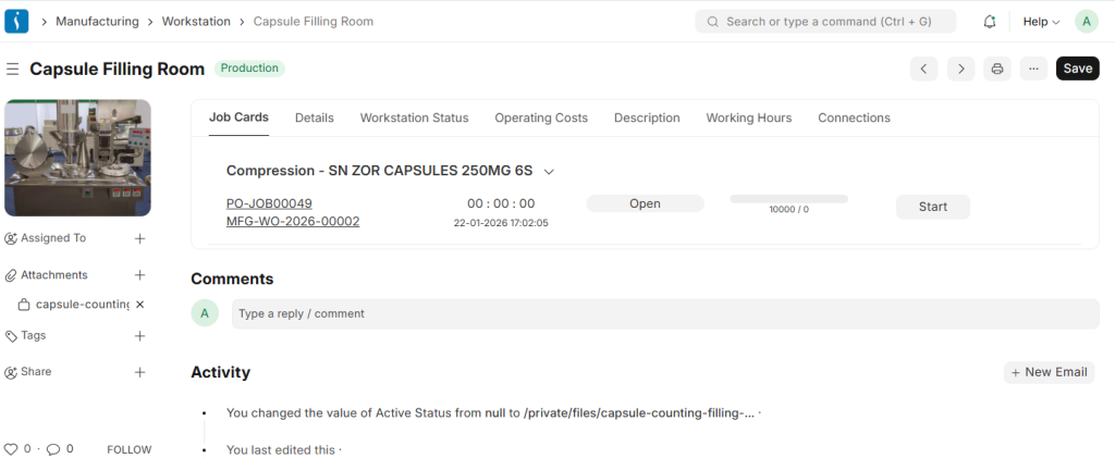 Manufacturing resource workstation for job execution in ERP system