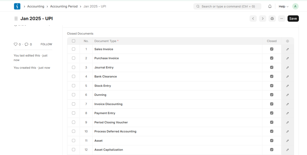 Define accounting period in ERP for restricting financial entries within date range
