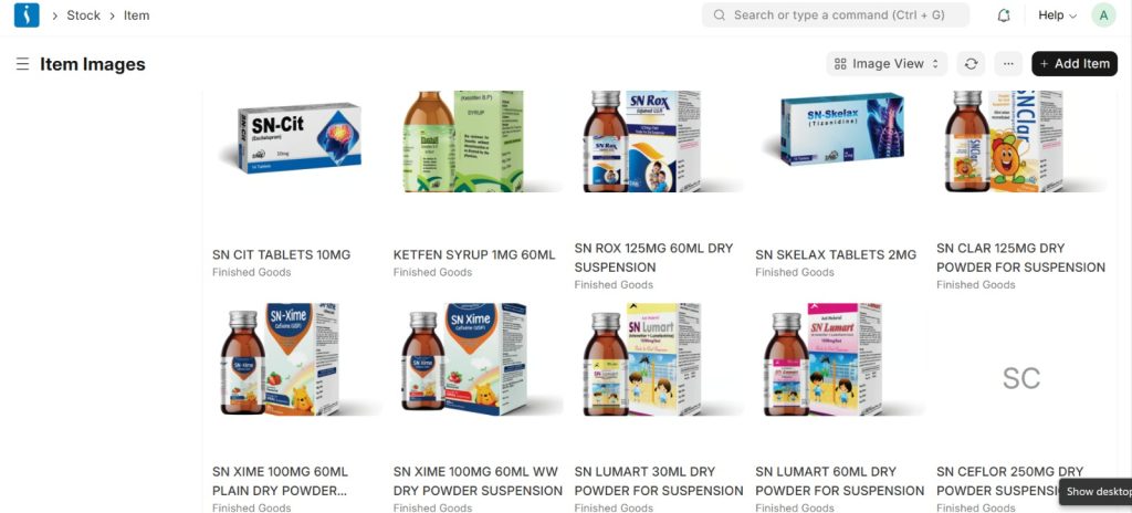 UniERP item master image showing product details