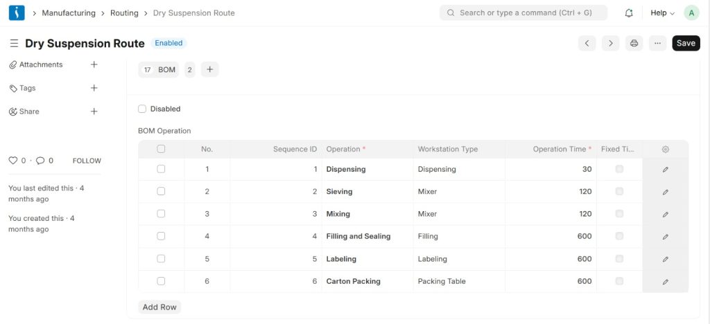 Manufacturing workflow routing used for production planning and execution