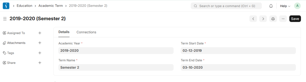 Academic term dashboard for course scheduling and student management