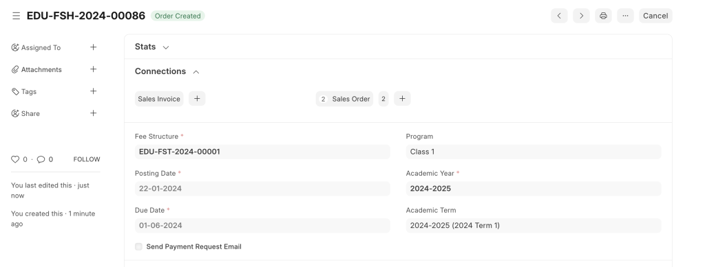 Education ERP fee schedule dashboard for managing student billing cycles and payment plans